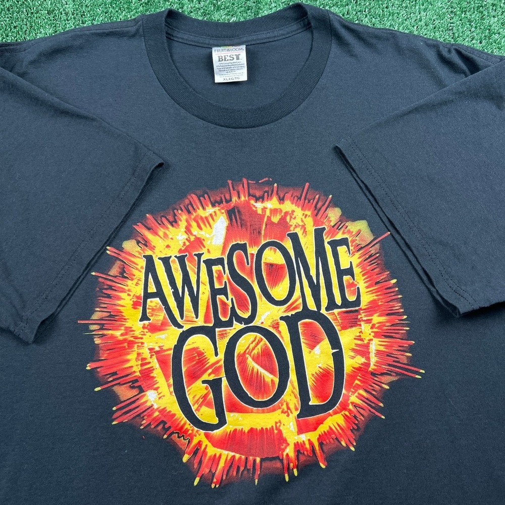 Vintage Awesome God Jesus Music Christian T-Shirt Men's‎ XL Black Fireball Y2K